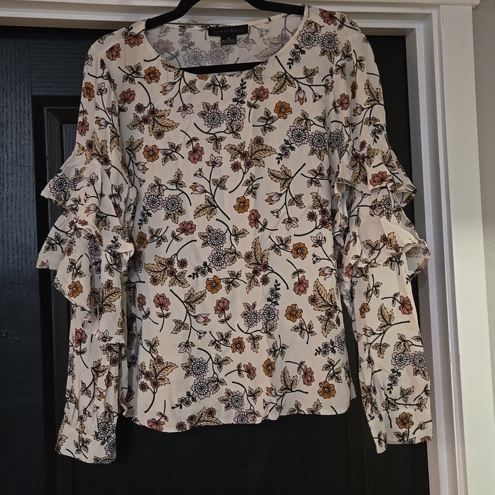 Sanctuary Floral Ruffle Long Sleeve Boho Peasant Shirt Size Medium
